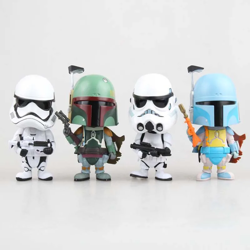 

Cute 4" Star Wars Stormtrooper & Boba Fett Bobble Head Shaking Head Toy Model Car Decoration Boxed PVC Figure Doll