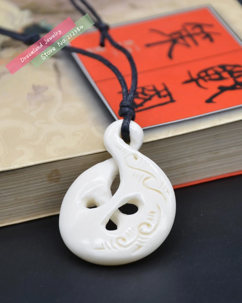 1 шт. Новая Зеландия маори ручная работа резная кость яка вырез кулон чокер для