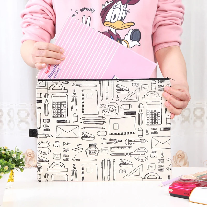 

A5 Simple Style File Folder Bag Oxford Cloth With PVC Back Document File Bag For Kids Portable Travel Zipper Storage Holder Bags