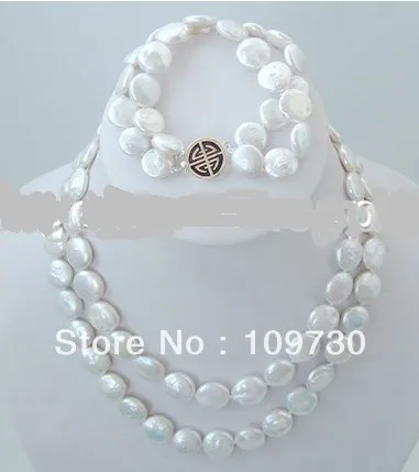 

Jewelry 00490 2 strand white coin freshwater pearl necklace bracelet set