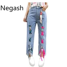 XL-5XL корейский весна лето мода уличная многоцветная лента шнуровка Джинсы женские винтажные женские джинсы плюс размер джинсы femme