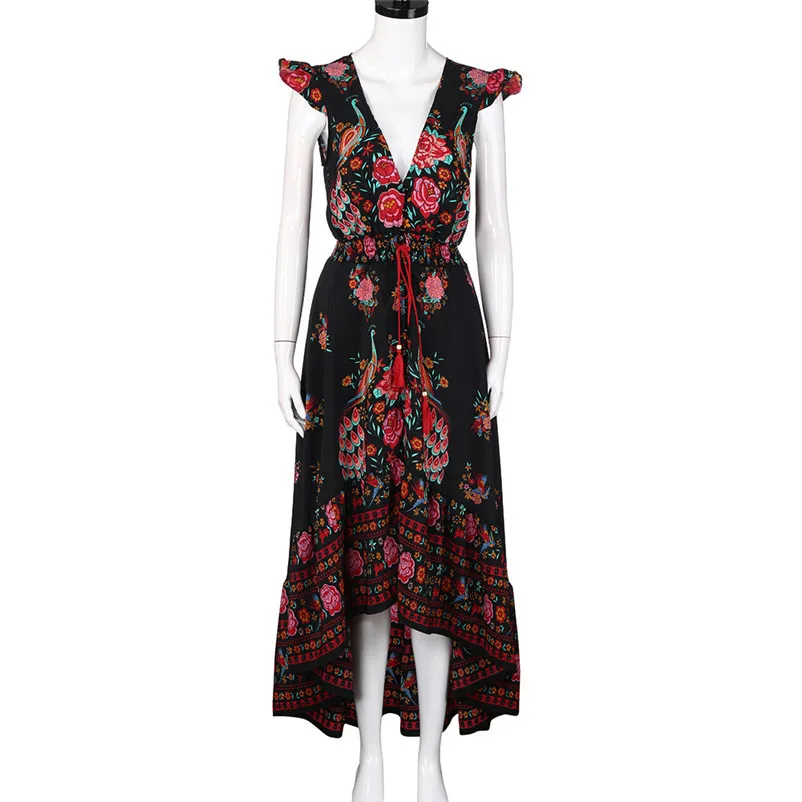 HOT sell Fashion summer dress 2018 beach dress Print Floral Retro Palace V-Neck Evening Party Dress vestido de festa Y03#N (2)
