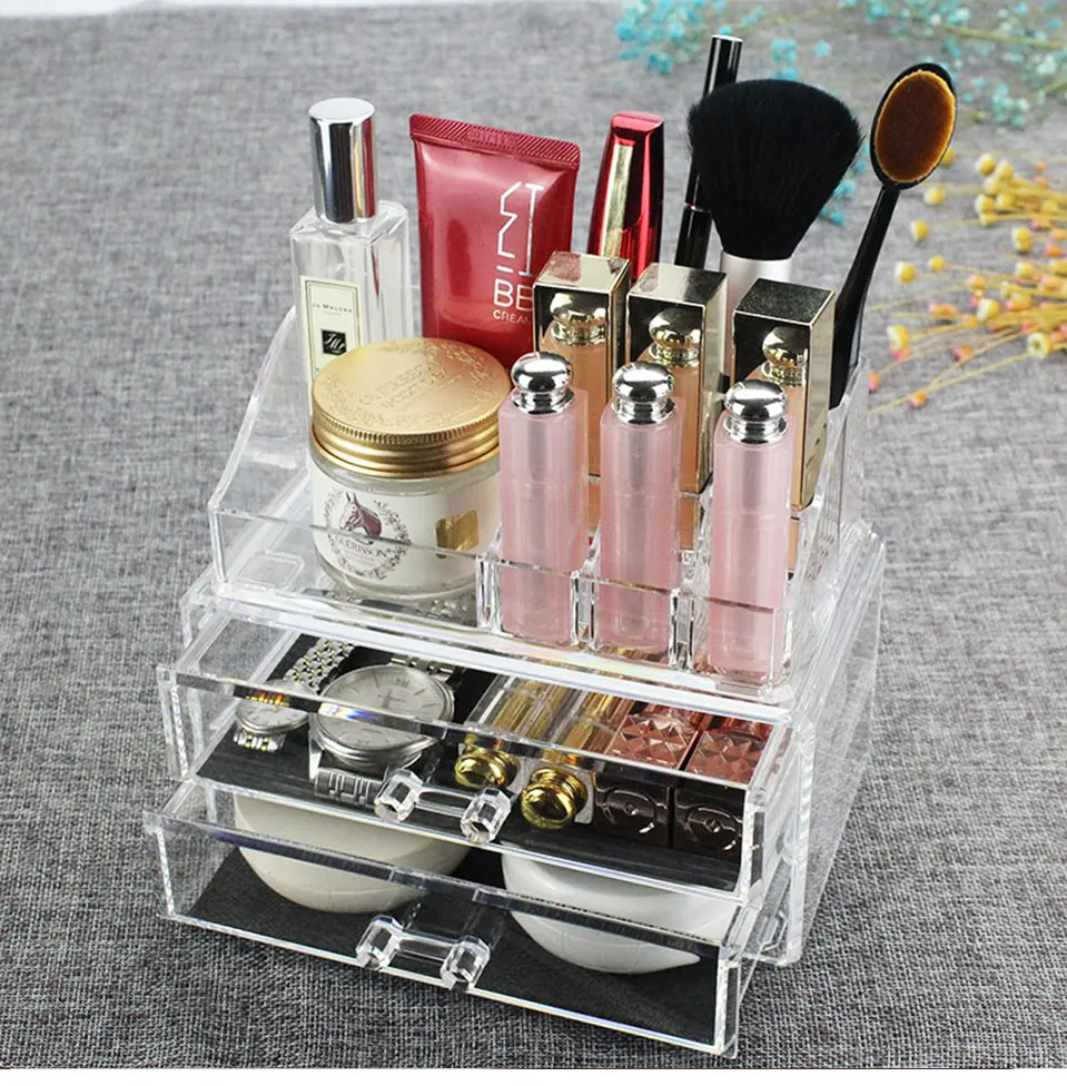 Clear Acrylic Makeup Organizer With Drawers Make Up Organizer Plastic Storage Box Jewelry Lipstick Brushes Cosmetic Case_01