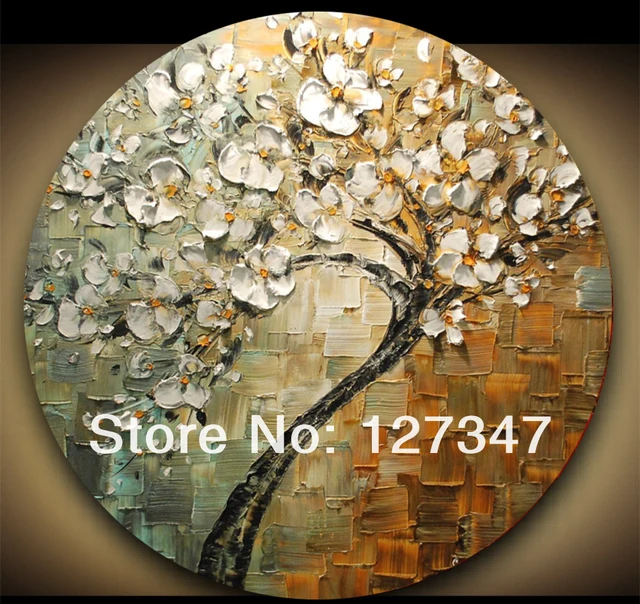 Original Framed Round Canvas Painting Abstract Modern Texture Impasto