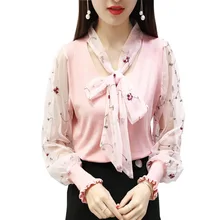 MOBTRS, женская футболка размера плюс, украшение в виде банта, свободная футболка с длинным рукавом, женская футболка с цветочным принтом, женская футболка, одежда