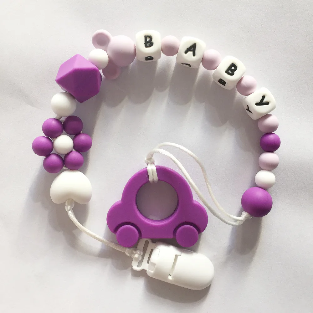 Персонализированные Имя Силиконовые Прорезыватели соска зажимы с автомобилем силиконовый Прорезыватель Соска цепь ожерелье для ребенка жевательные игрушки