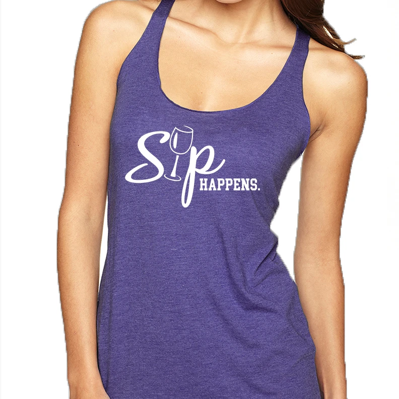 Women's Tank Top Sip Happens Wine Lovers Shirt Drink Top (2)