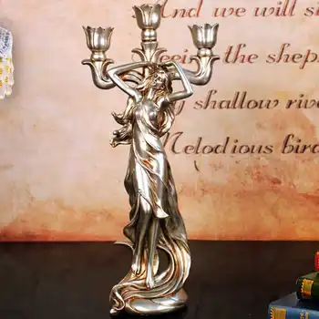 

Vintage Candle Holder Sculpture Classical Lady Candelabra Figurine Resin Art&Craft Home Decoration Accessories R1168