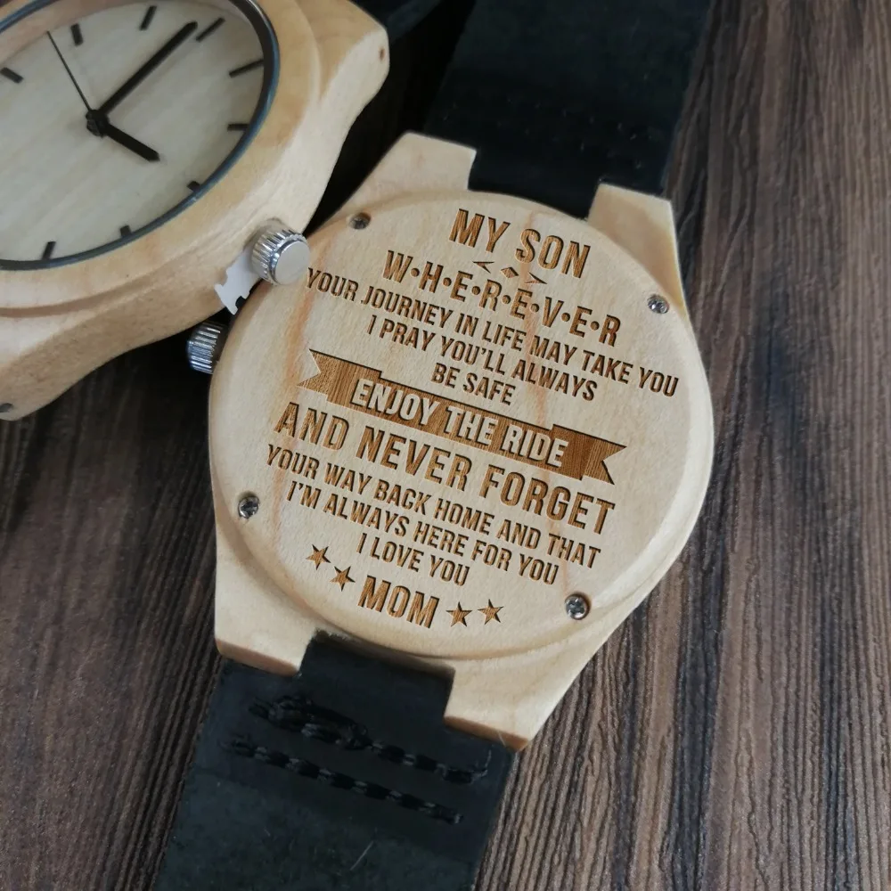 X1800-1 To My Son-Engraved Wooden Watch I'M Always Here For You Luxury Watches Birthday Holiday Anniversary Gifts Wristwatches