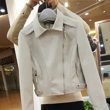 Для женщин Блузон байкерская куртка Мода Осень Тонкий с длинным рукавом Байкер Панк Черная Кожаная Куртка Бомбардировщик casacos feminino