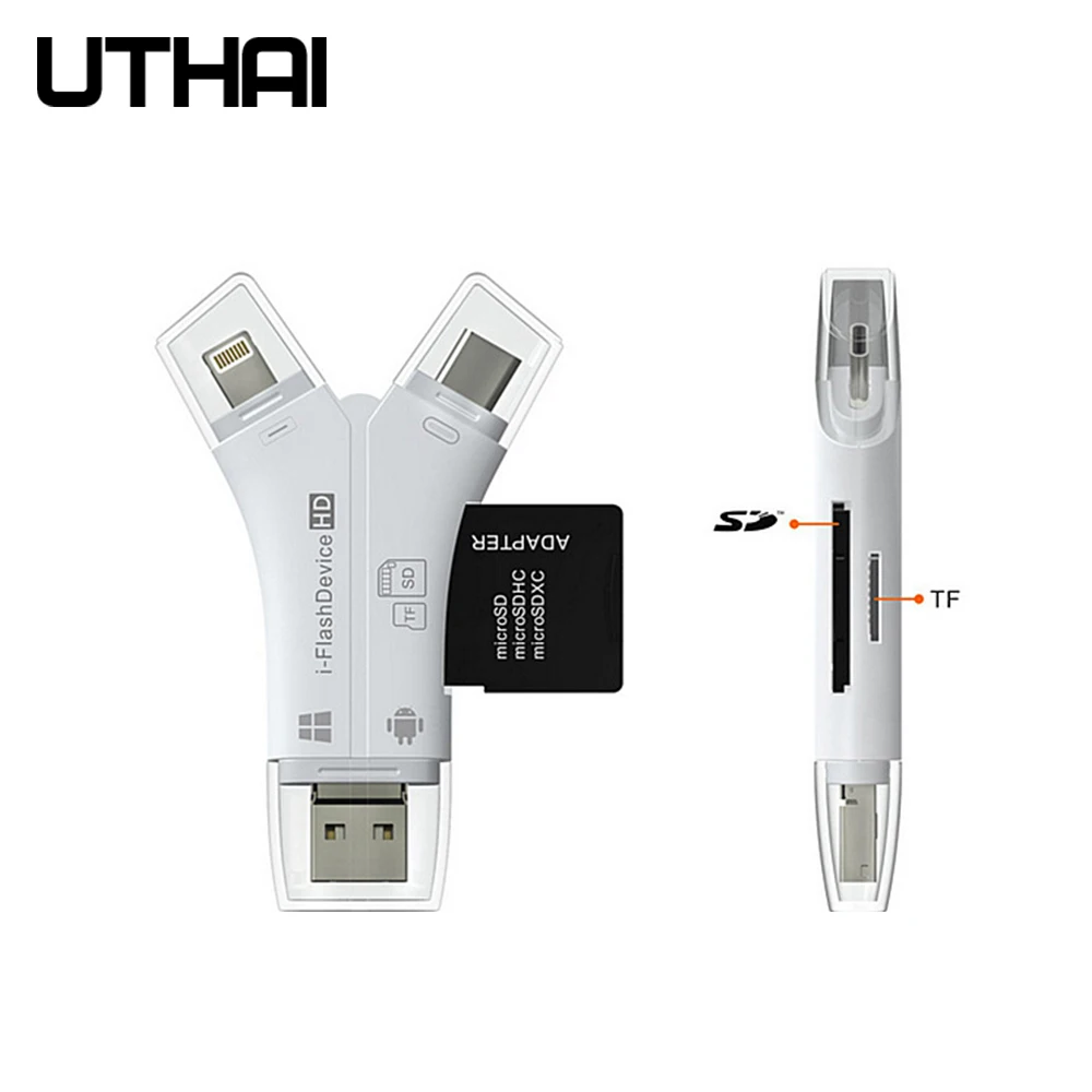 UTHAI C11 4в1 кардридер usb-C Micro USB MicroSD мульти кардридер для Android ipad/iphone 7plus 6s5s MacBook OTG TF SD адаптер