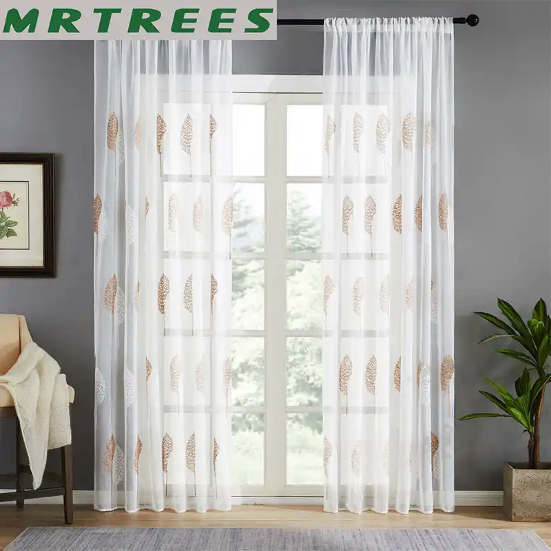 Mrtrees Embroidered Tulle Curtains For Living Room Bedroom