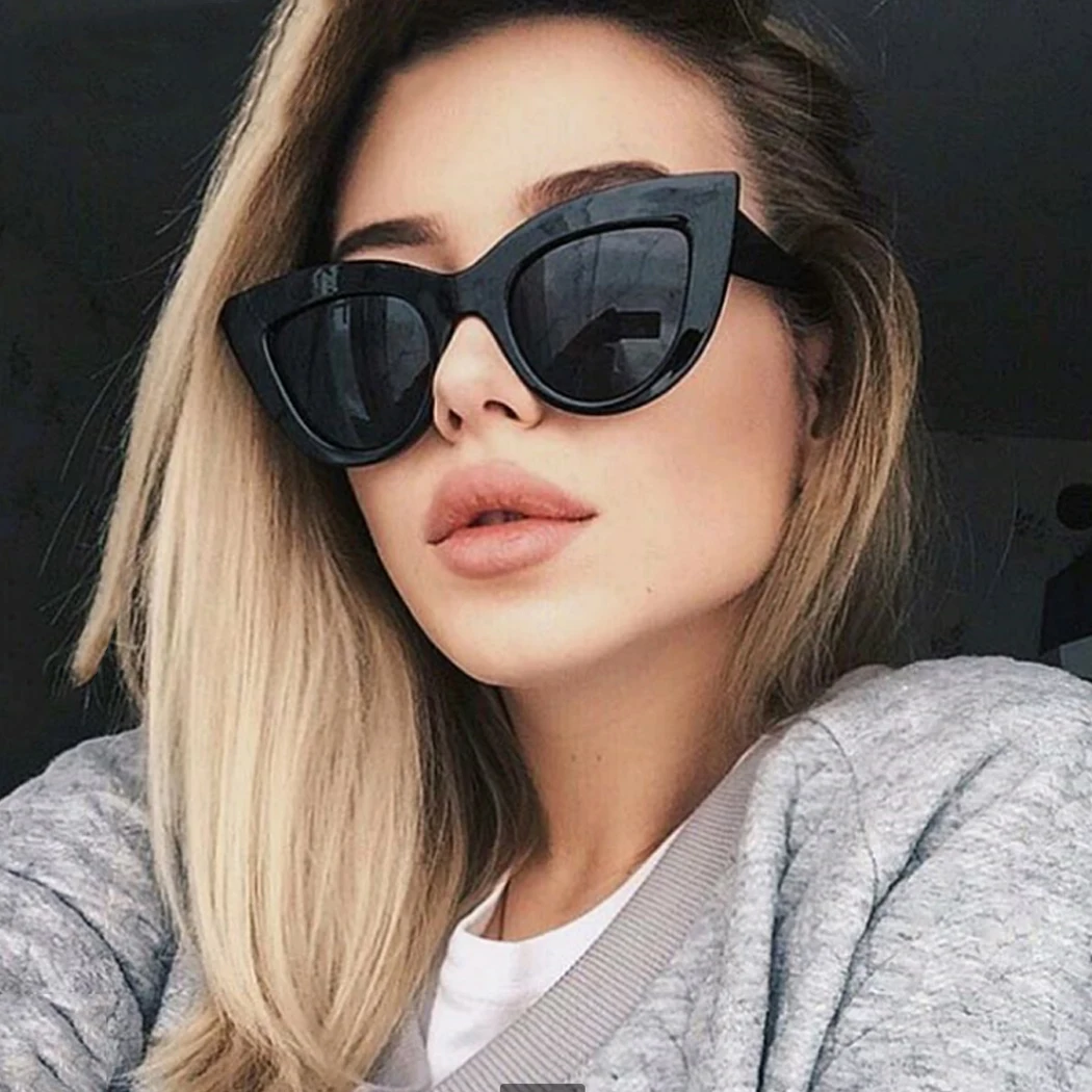

Fashion Cat Eye Sunglasses Women Mirror Shades Sunglass Vintage Retro Brand Coating Cateye Black Sun Glasses 10 Colors