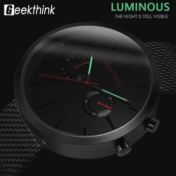 

Geekthink Men Watches Brand High Casual Grade Stainless Steel Mesh Quartz Wristwatch Luminous Auto Date Week Relogio Masculino