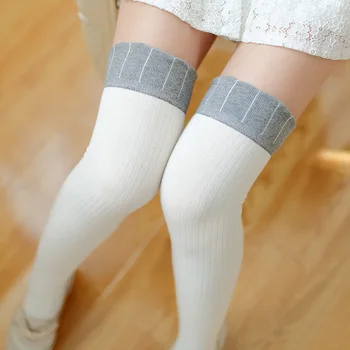 

2018 New Coloured Vertical Stripes Knee Stocking Sweet Cotton High Tube Female Anti Silk Stockings 1pair