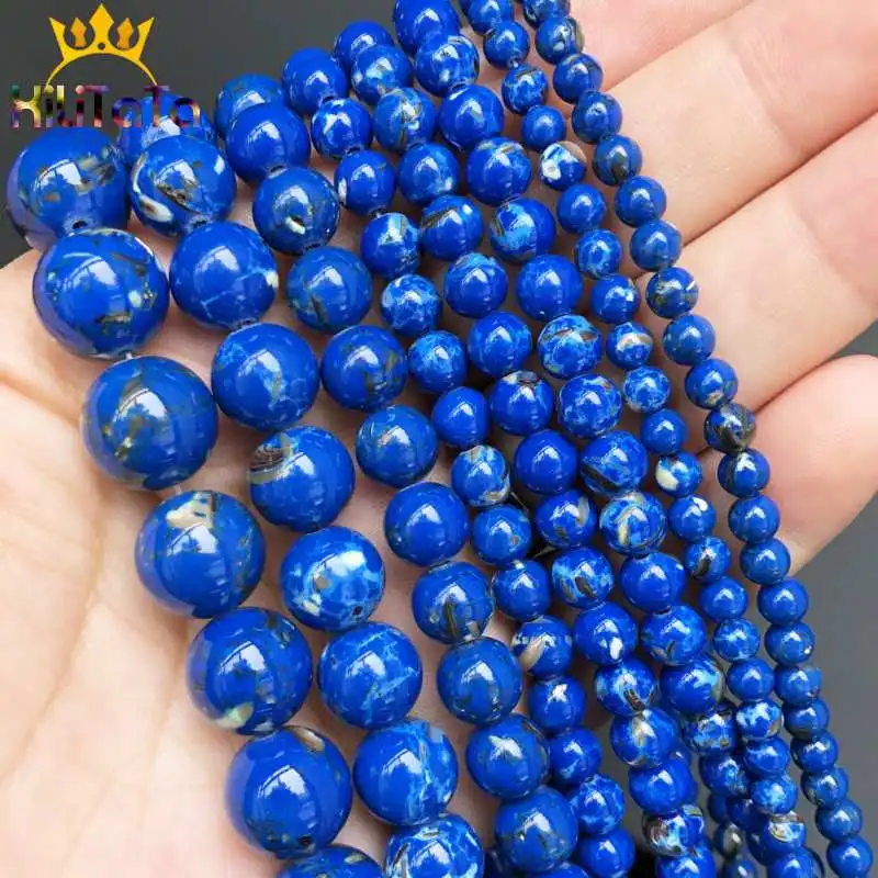 

Dark Blue Shell Turquoises Stone Beads Round Loose Spacer Beads For Jewelry Making DIY Bracelets Necklace 15'' 4/6/8/10/12mm
