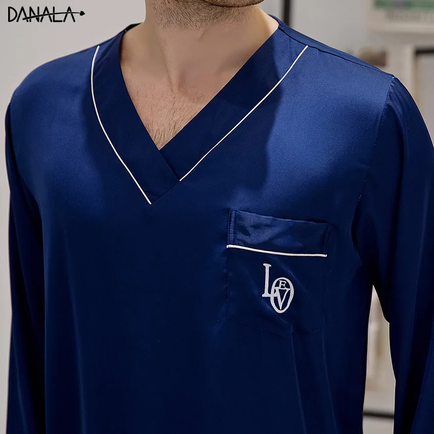 DANALA Silk Satin Pajamas Sets Men Vogue Solid Refreshing Simple Men Nightwear Sets Home Suits Sleepwear Three Quarter Sleeve DANALA Silk Satin Pajamas Sets Men Vogue Solid Refreshing Simple Men Nightwear Sets Home Suits Sleepwear Three Quarter Sleeve