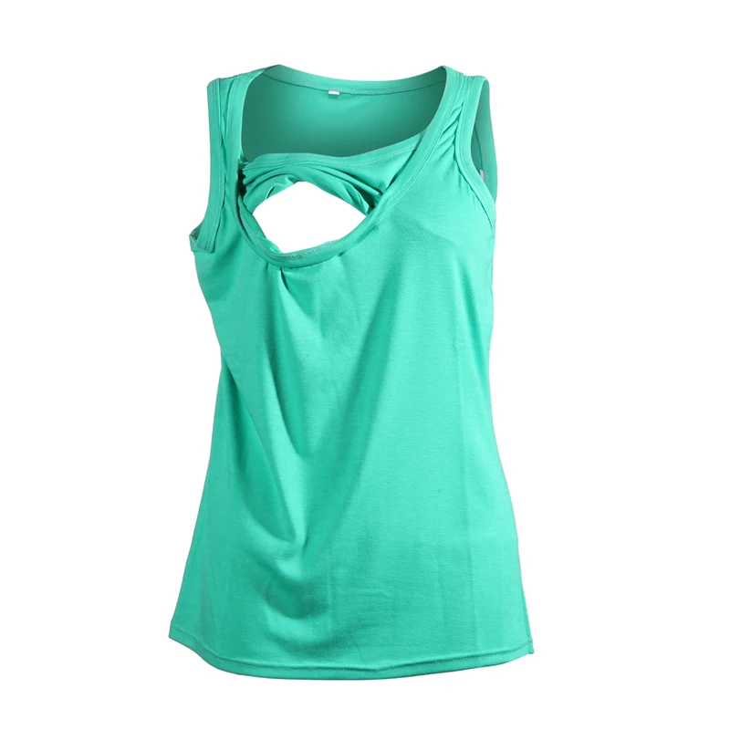 Cotton Nursing Tank Tops 2018 Summer Breast Feeding Vest Solid Green
