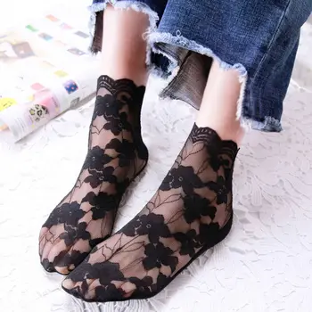 

1Pair Women Fashion Ultra Thin Socks Spring Summer Mesh Cotton Breathable Socks Solid Transparent Lace Thin Casual Elastic Socks