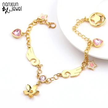 

Japan Anime Sailor Moon Metal Flower Wings Link Chain Bracelet Bangle Fashion Cardcaptor Sakura Cosplay Charm Bracelet Gifts