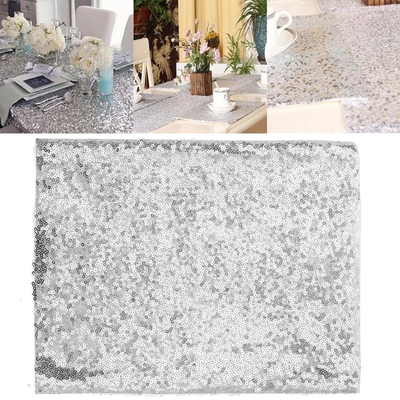 Mayitr 30 x 183 cm Silver Sparkly Sequin Tablecloth Banquet Background Wedding Party