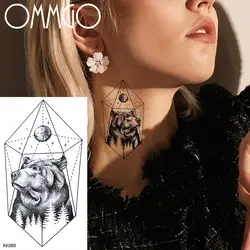 OMMGO Медведь Лес звезда дизайн временные татуировки наклейка Геометрическая планета черная поддельная татуировка для женщин мужчин