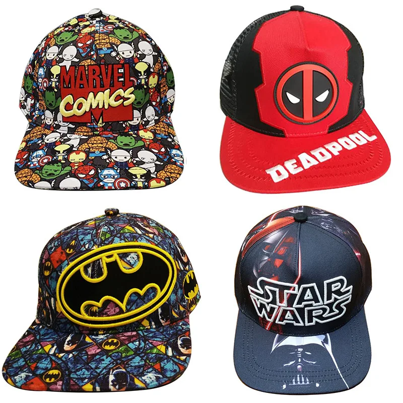 

Comics Marvel Avengers Cap Batman Superman Ironman Spiderman Deadpool Star Wars Groot Unisex Hat Hip Hop Cap Cosplay Accessories