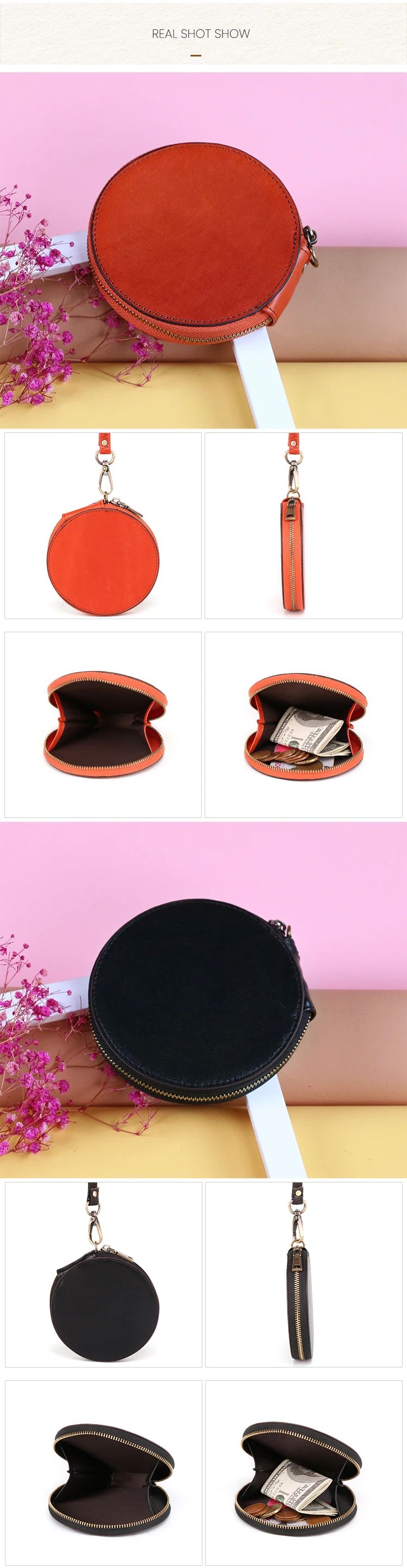 Оптовая продажа красочные женские из натуральной кожи мини круглые кошелек с кошельком для монет Женская модная круглая маленькая сумочка