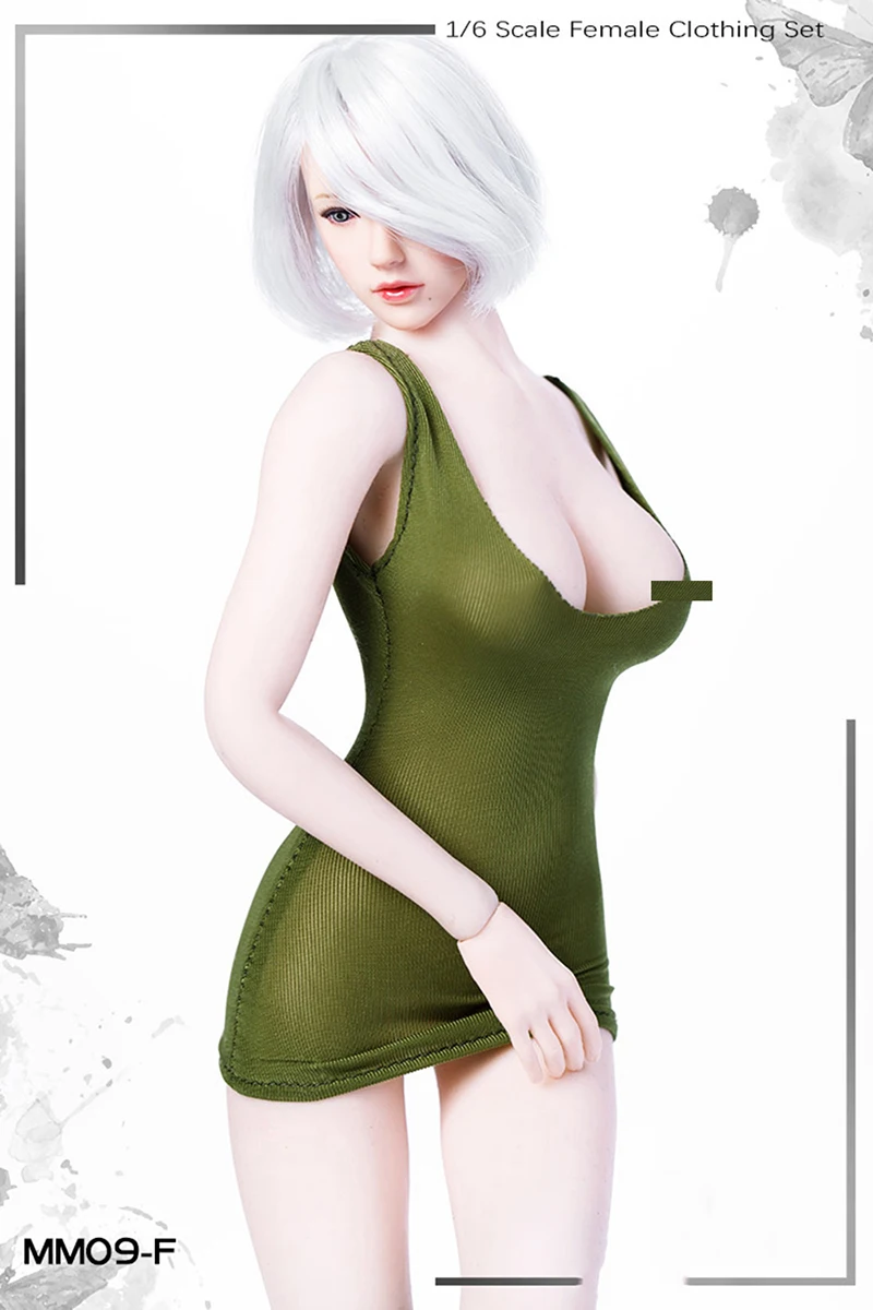 Cena 1 6 skala kobiece figury lalki Sexy 2b Low cut U kołnierz sukienka mini dziewczyna długa koszula Model dla 12 figurka