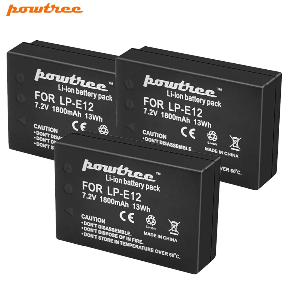

Powtree For Canon 7.2V 1800mAh 3PCS LP E12 LP-E12 LPE12 Rechargeable Camera Battery Suitable For 100D Kiss X7 Rebel SL1 EOS M10