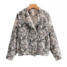 Женская винтажная Повседневная мотоциклетная куртка со змеиным принтом, Женская куртка с длинным рукавом на молнии, летная куртка с поясом, верхняя одежда