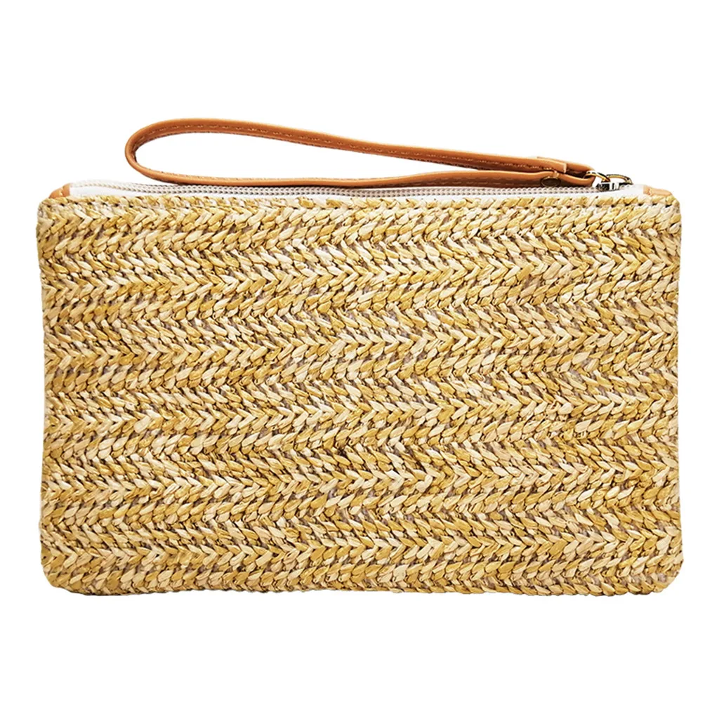 

Straw Handbag For Women Fashion Summer Style Handbag Bucket Shape Solid Weaving Bag Zipper Girls Small Tote Beach Bags#H30