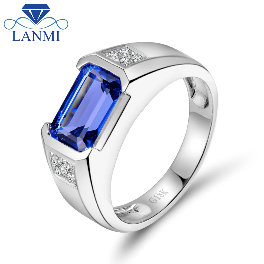 3.19ct Natural Diamond Tanzanite Rings In 18Kt White Gold AAA Tanzanite