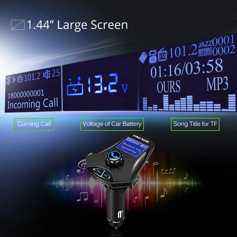 Onever беспроводной fm-передатчик Bluetooth автомобильный комплект MP3 плеер Aux модулятор громкой связи ЖК-дисплей USB TF автомобильное зарядное устройство с режимом эквалайзера