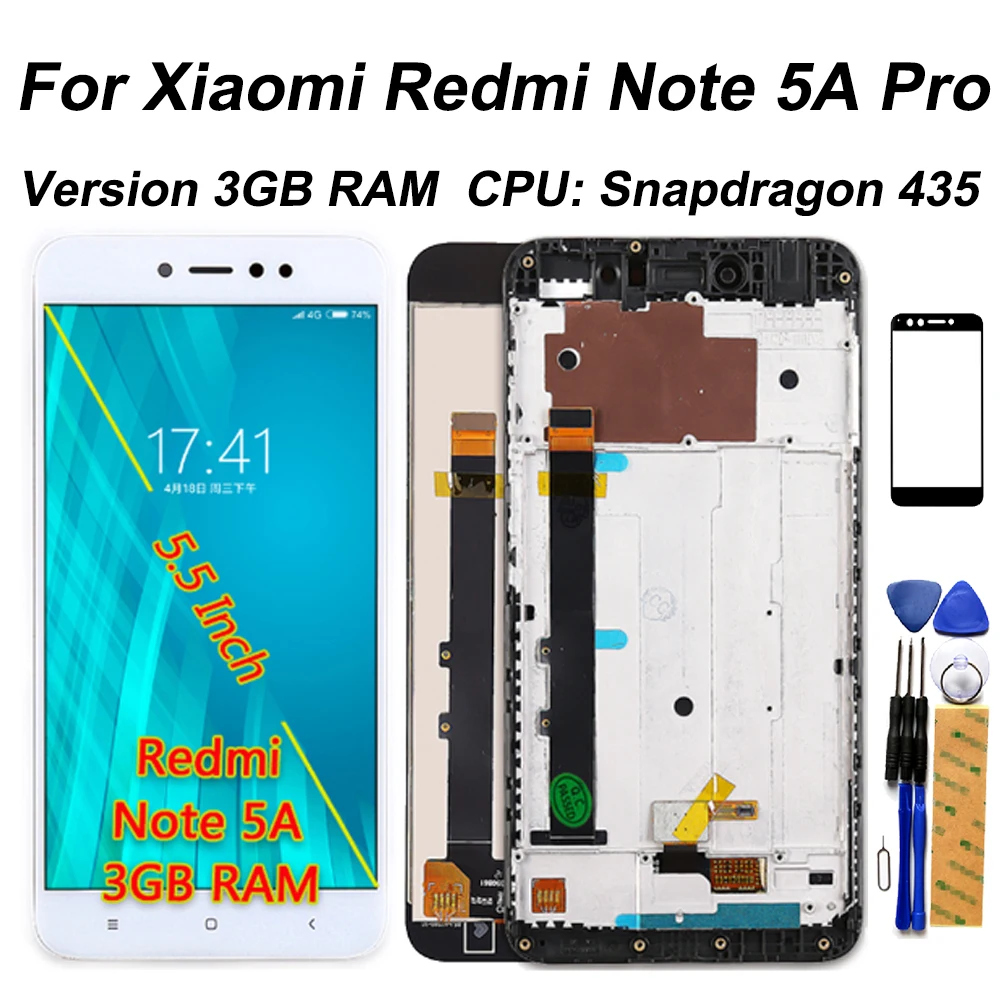 

100% Tested LCD Display For Xiaomi Redmi Note 5A Prime Pro 3GB RAM Touch Screen Digitizer Assembly For Y1 LCD 5.5 inch