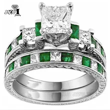 YaYI ювелирные изделия мода принцесса вырезать огромный 4,2 CT зеленый циркон серебряного цвета набор обручальных колец Свадебные Кольца вечерние кольца