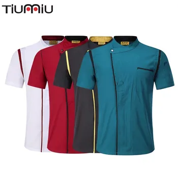 

Chef Uniform Unisex Kitchen Bakery Mesh Patchwork Breathable Double Breasted Workwear Jackets & Apron Barbers Clothes Waiters