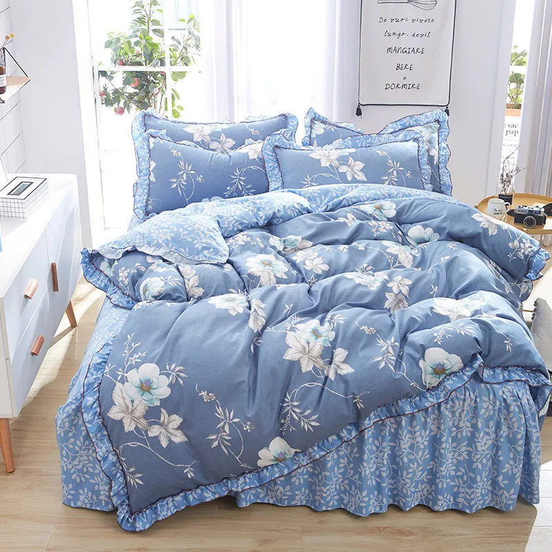 Best DeMissir Korean Ruffle Princess Sanding Bed Skirt Duvet Cover 2 Pillowcase Full Queen King 4PCS Bedding Set jogo de cama edredon