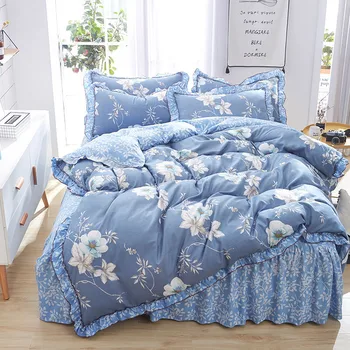 

DeMissir Korean Ruffle Princess Sanding Bed Skirt Duvet Cover 2 Pillowcase Full Queen King 4PCS Bedding Set jogo de cama edredon