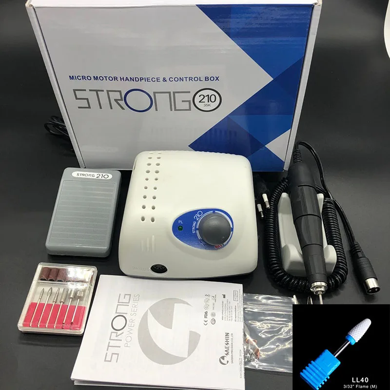 Máquina de Broca do Unha Equipamento da Arte para Unhas Elétrica Forte 210 Modelo 204 Handpiece Manicure Pedicure Unha Arquivo Bit 65 w 35000 Rpm 7 Brocas elétricas p/ manicure e acessórios