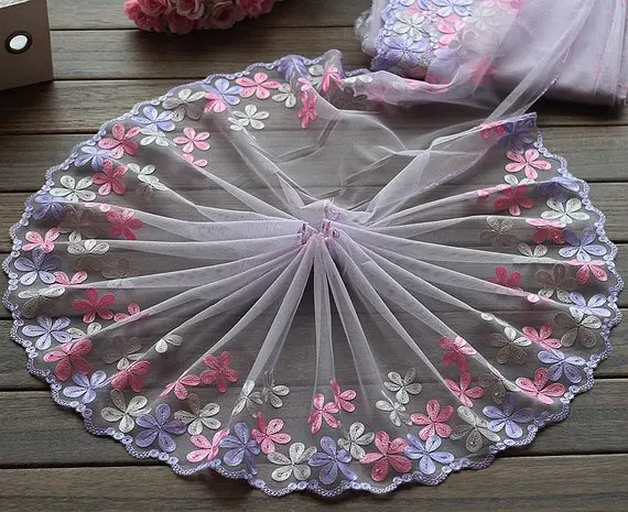 

2 Yards Lace Trim Light Purple Floral Embroidered Tulle Lace 10.23 Inches Wide High Quality