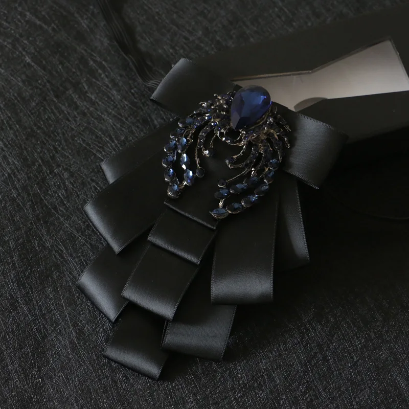

i-Remiel New British Multi-layer Rhinestone Fabric Bow Tie Brooch Pin for Men Wedding Groom Best Man Shirt Coat Suit Accessories