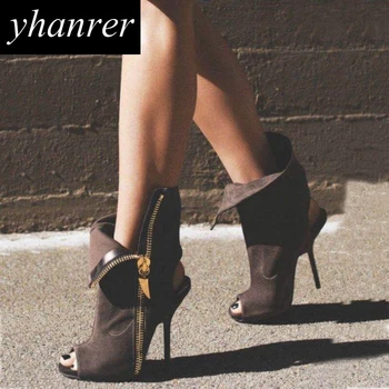 

2018 New Women's High Heel Shoes Flcok Peep Toe Pumps Thin Heels Slingbacks Rome High Heels Heeled 12cm Size35-40 Y173