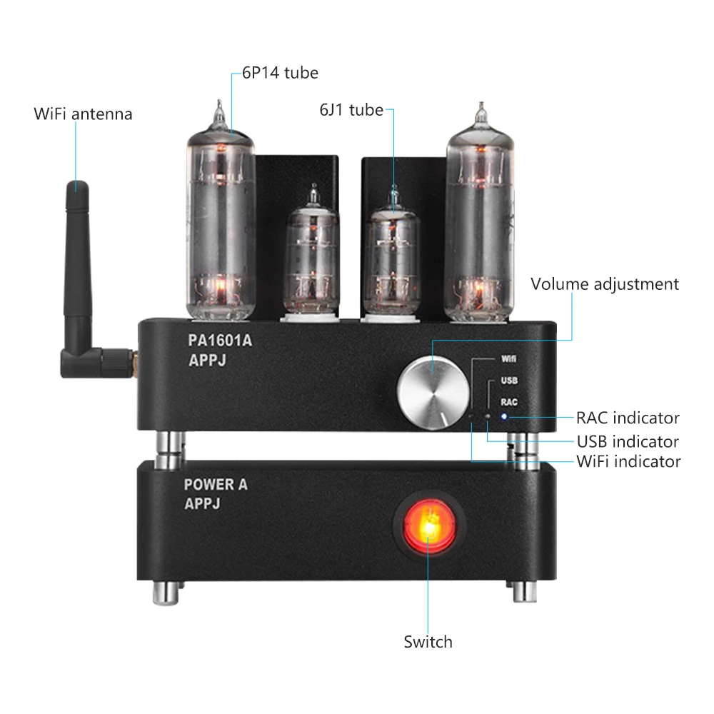 AIYIMA Мини ламповый усилитель PA1601A 6J1+ 6P14 вакуумные ламповые усилители WiFi SD карта USB диск AUX без потерь Музыкальный плеер Усилитель