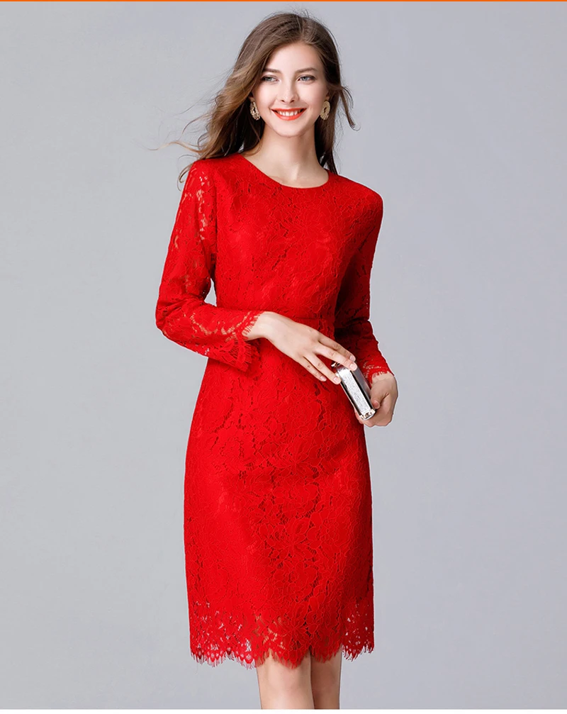 MUSENDA размера плюс 5XL женское элегантное винтажное красное платье-туника с кружевной подкладкой осенние женские повседневные праздничные платья