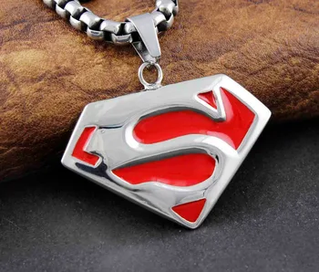 

Red Superman Hero Symbol Pendant Necklace Mens Boys Biker Rock Jewelry Gift