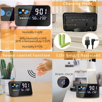 

Electric Desktop Clock Alarm Colorful LCD Screen Sound Control Backlight Digital Clock Date Time Calendar