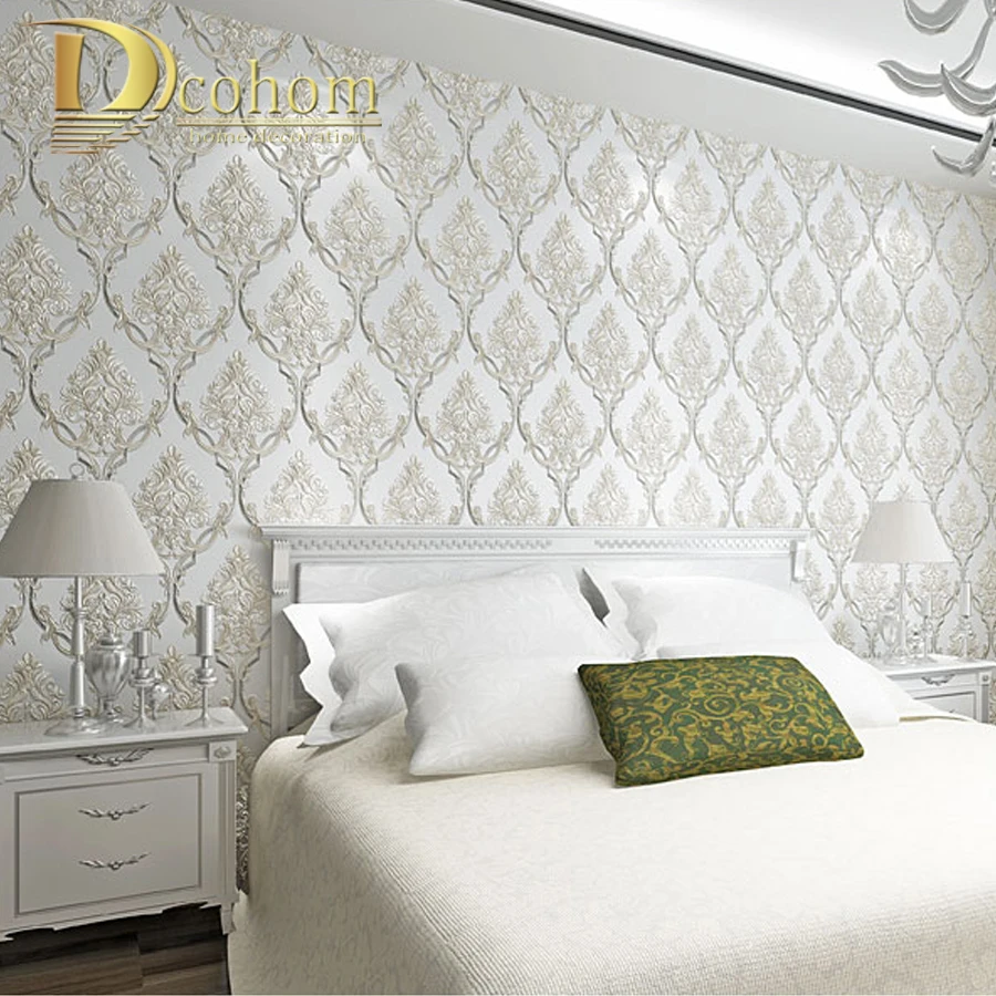 

Luxury Glitter Gold Floral Damask Wallpaper Textured Yellow Vinyl Large Damask Stripe Wall Paper For Home Live Room Bedroom Roll