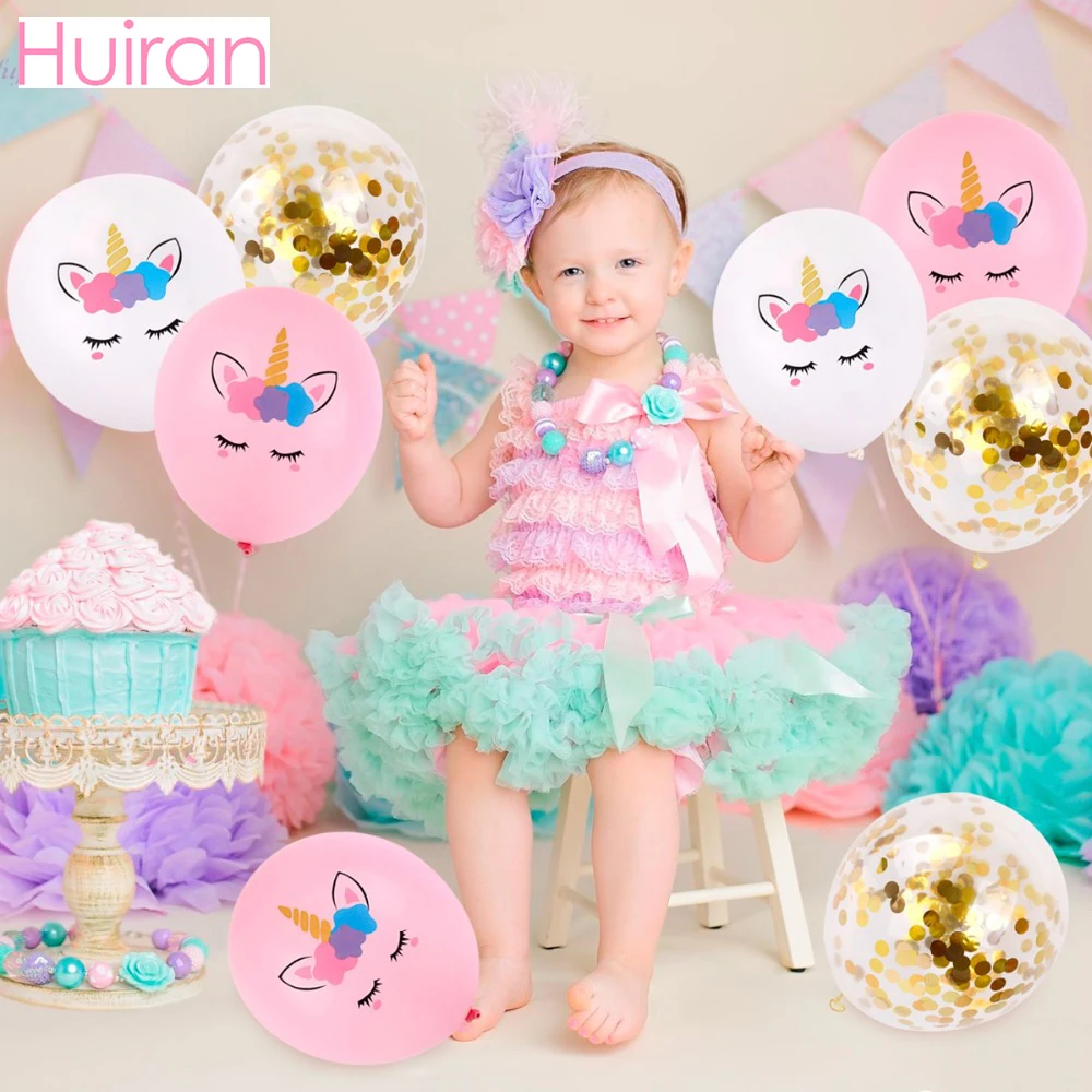 

HUIRAN Gold Confetti Balloons Pink Unicorn Balloons Unicorn Birthday Party Supplies Baloons Baby Shower Decoration Balons Ballon