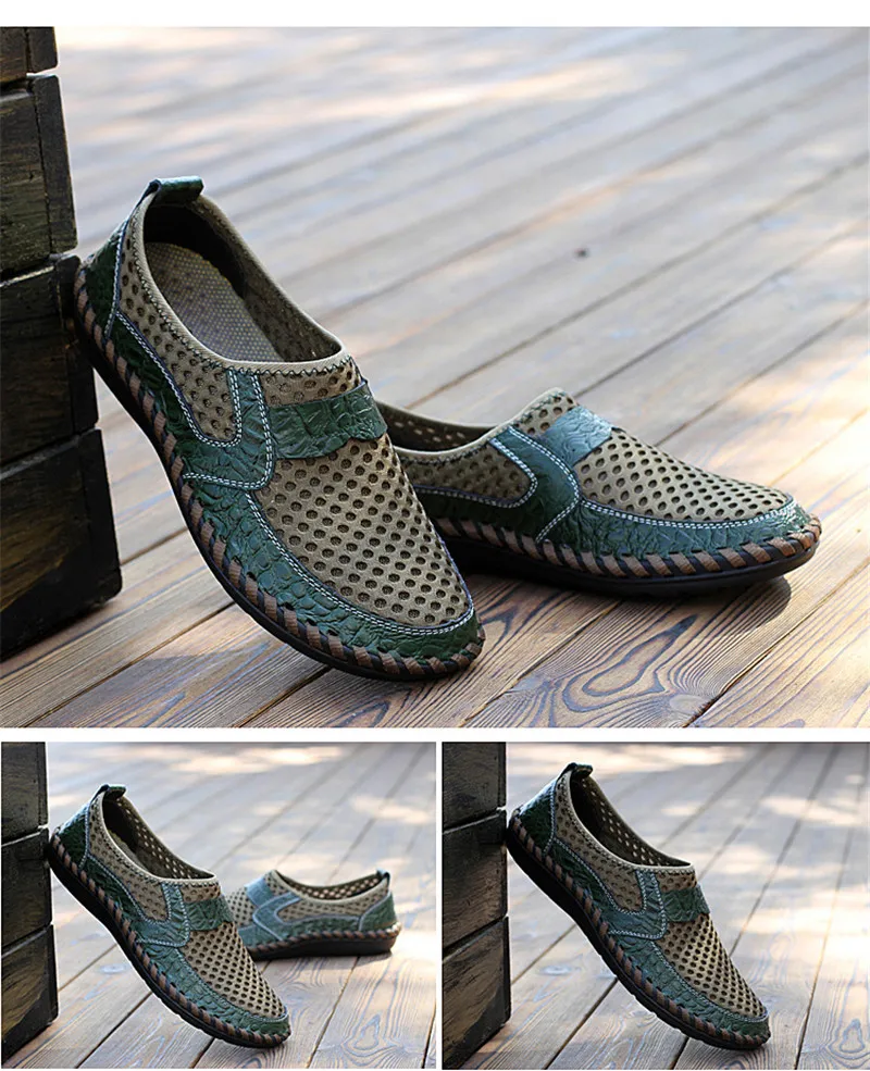 Tfsland/мужские новые летние дышащие сетчатые туфли; пляжная обувь из натуральной кожи; кроссовки без застежки; мягкие удобные сандалии